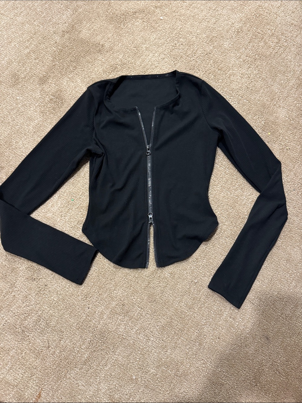 Alo ribbed Black Long-Sleeve Zip-Front Women’s Top